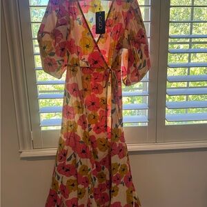 Love Olive Co Kristina Dress- Coral/Yellow